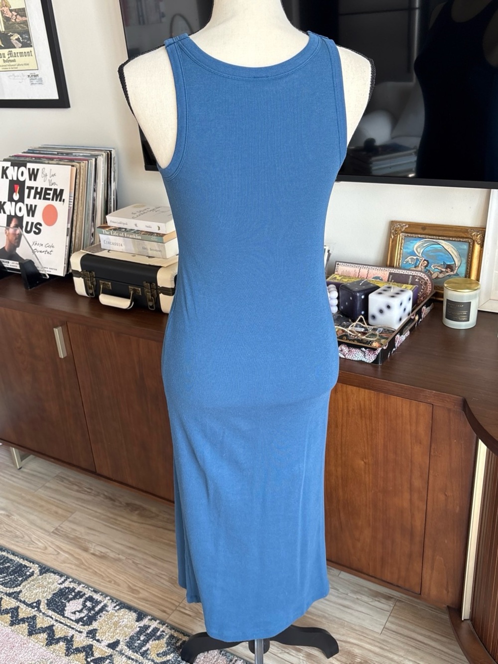 Uniqlo Blue Ribbed Tank Midi Dress - Picture 2 of 3